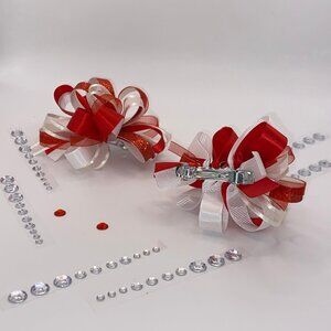 2 PCS Handmade Hair Bows for girls with barrette clips and color christmas lazos